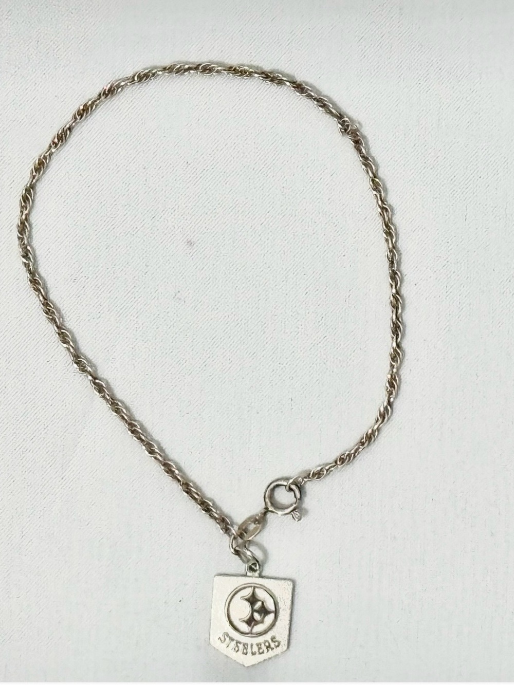 Stainless Steeler Silver-Tone Charm Bracelet with Pittsburgh Steelers Pendant